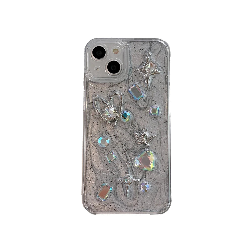 YICKYUE  -  3D Love Heart Angel Silver Phone Case For iPhone 16 15 14 13 12 11 Pro X XS Max 7 8 Plus Soft Shockproof Back Cover
