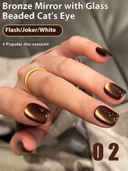 YICKYUE  -  12ml 1pcs Brown Gold Glass Bead Cat Eye Gel Nail Polish Autumn Nails Gold Nails Red Nails Christmas Nails Cute Nails Nail Art