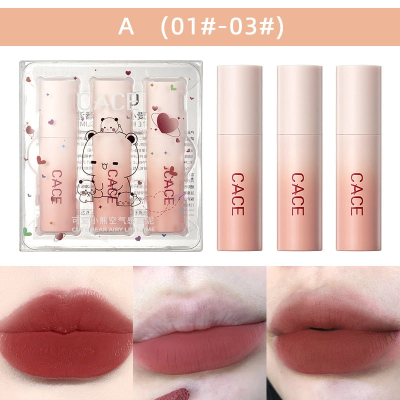 Yickyue CACE 3pc/set Matter Lipsticck Orange Gradient Tube Lip Tint Easy To Color Long Lasting Non-stick Cup Lipstick Makeup Cosmetics