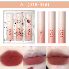Yickyue CACE 3pc/set Matter Lipsticck Orange Gradient Tube Lip Tint Easy To Color Long Lasting Non-stick Cup Lipstick Makeup Cosmetics
