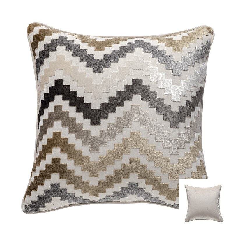 Velvet Cushion Cover Soft Pillow Cover Zigzag Grey Coffee Blue Durable Thick Home Decorative for Sofa Bed