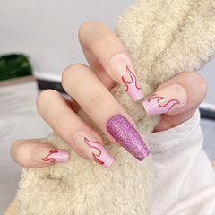 Fire Flower Petite False Nails for Professional Gradient Halo Line Press on Acrylic Nails with Glue Accessories Z1345
