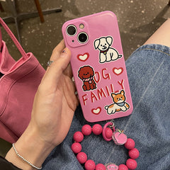 Cartoon Pet Animal Dog Letter Pink Phone Case For iphone 13 12 11 Pro XS MAX XR 7 8 Plus SE Round Bead Bracelet IMD Phone Cover