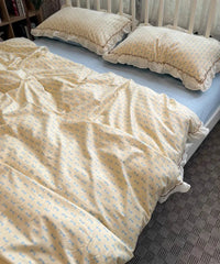 YICKYUE   -  Fashion kawaii bow yellow blue bedding set,twin full queen fairyfair cute cotton home textile bed sheet pillow case quilt cover