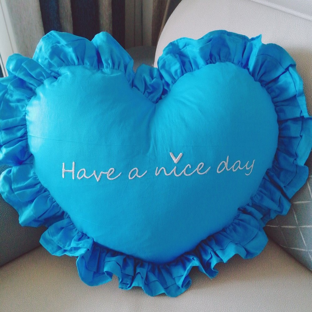 Ins Cotton Ruffled Heart Pillow Geometric Letter Embroidery Chair Cushion Home Sofa Bed Car Waist Pillow Decoration Wedding Gift