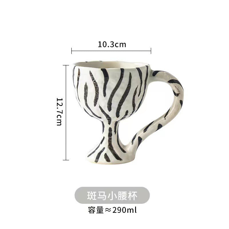 YICKYUE  -  Korean Hand-painted Mug Design Ceramic Coffee Cup Breakfast Milk Mug Funny Ceramic Cup Gift Striped Leopard Decorative Cup