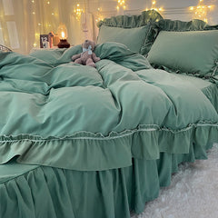 Bedding simple princess wind bed skirt four-piece lace solid color duvet cover bed sheet bedroom dormitory