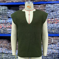 Hearujoy Spring Autumn Men Knitted Vest  V-Neck Sleeveless Sweater  Vintage Oversize Loose Knit Tank Tops   Leisure Waistcoat Streetwear