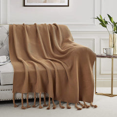 Yickyue Throw Blanket Knitted Soft Warm Cozy Woven with Fringe Tassel for Couch Bed Chair Sofa Home Decoration Spring Summer Fall TJ7337