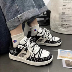 YICKYUE  -  Vintage Red Womens Volcanise Shoes Chic Versatile Graffiti Skateboard Shoes Round Toe Breathable Womens Casual Shoes