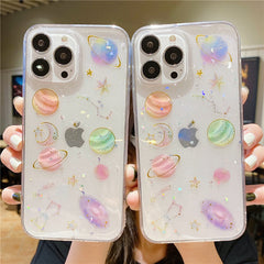 Space Planet Glitter Case For iPhone 11 12 13 Pro Max 13 Mini XR X XS Max 7 8 Plus 6 6S SE 2 Cases Soft Epoxy Clear Back Cover