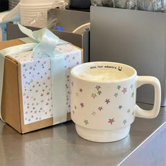 YICKYUE  -  Kawaii Star Coffee Cups Aesthetic Cute Ceramic Mug 300ml Original Korea Cup For Tea Water Juice Mocha Espresso Cup Women Gift