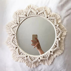 Round Macrame Mirror Decorative Wall Mirrors Boho Home Decor  Wall Hanging  For Living Room Decoration Bedroom Baby Nursery Gift