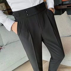 Hearujoy Fashion Slim Fit Pencil Pants Naples Suit Pant For Men High Waist Button  Business Casual Straight Trousers Korean Cropped Pants