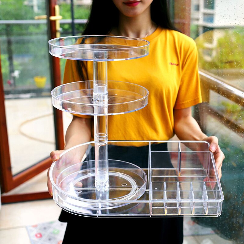 Transparent Cosmetic Storage Box Makeup Organizer 3 Layers Lipstick Storage Rack Makeup Brush 360 Degree Rotation Plastic Box