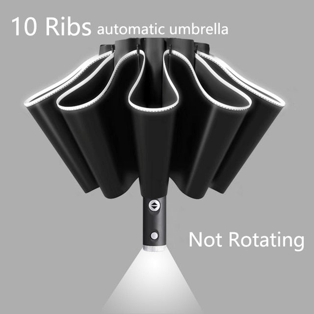 Fully Automatic UV Umbrella With LED Flashlight Reflective Stripe Reverse Large Umbrellas For Rain Sun Heat Insulation Parasol