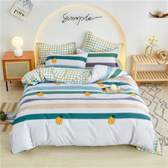 Pineapple Bedding Set Fashion Boys Girls Bed Linen Sheet Plaid Duvet Cover Full Double Queen Quilt Covers Sets Bedclothes