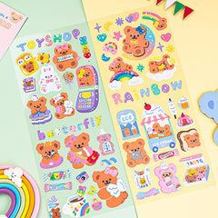 Cartoon Bear Pattern Sticker Kawaii Seamless Self-adhesive Computer Decoration Sticker DIY Material Sticker Korean Stationery