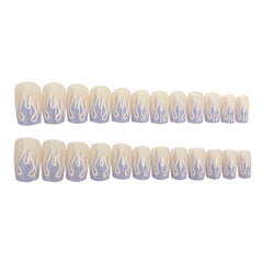 24pcs Super New Product Blue flame fake nails Flat-tip nail tip extension Press On False Nails Punk Salon Manicure Decoration