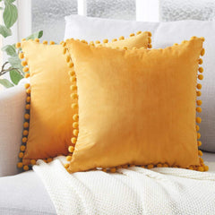 J Velvet Cushioncover pillowslip with Ball Soft Decorative Cushion Home Decor for Sofa Set Bedroom Pillowcase Blue Pink Pillow
