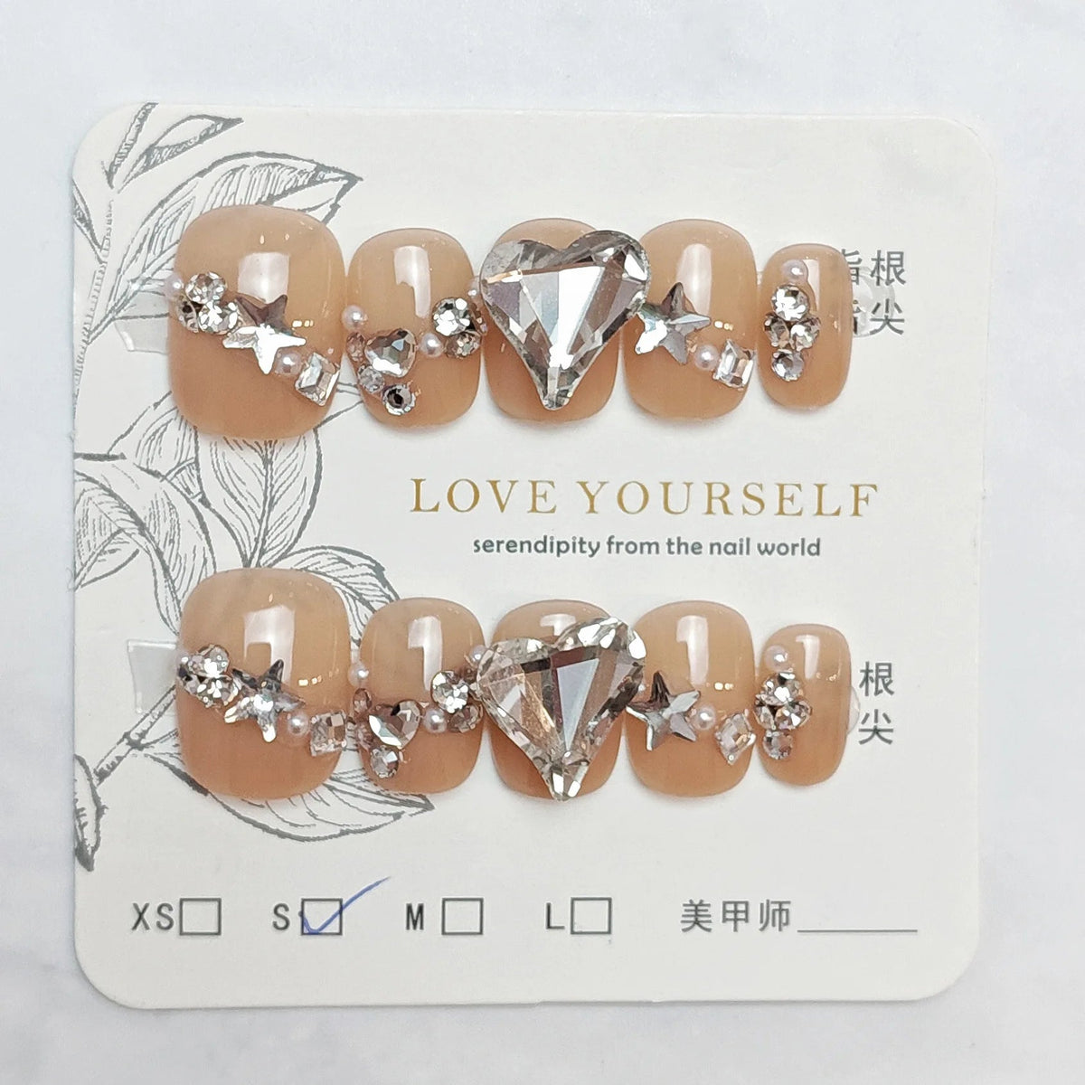 Yickyue  10pcs Handmade Press on Nails Shiny Pink Cat Eye Fake Nail Tips with Love Diamond Design Wearable Korean Short False Nails