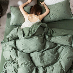 Yickyue Retro Green 100% Cotton Bedding Set Queen King Full Twin Size Luxury Duvet Cover Set 3/4pcs Bedspread Beddinig Set Home Hotel