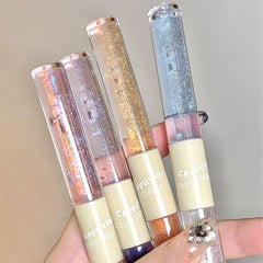 Yickyue Purple Glitter Water Light Lip Gloss Long-lasting Double-end Lip Glaze Mirror Liquid Lipstick Not Fade Lip Tint Korean Cosmetic