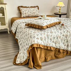 Yickyue Retro Double-Layer Yarn Cotton Linen Quilt Four-Piece Lace Cotton Linen Summer Cooling Quilt Washable Air Conditioning Quilt
