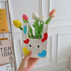 YICKYUE  -  Cute Creative Fun Ceramic Vase Ornaments Living Room Flower Arrangement Dried Flowers Desktop Decorations Home Decoation Vases