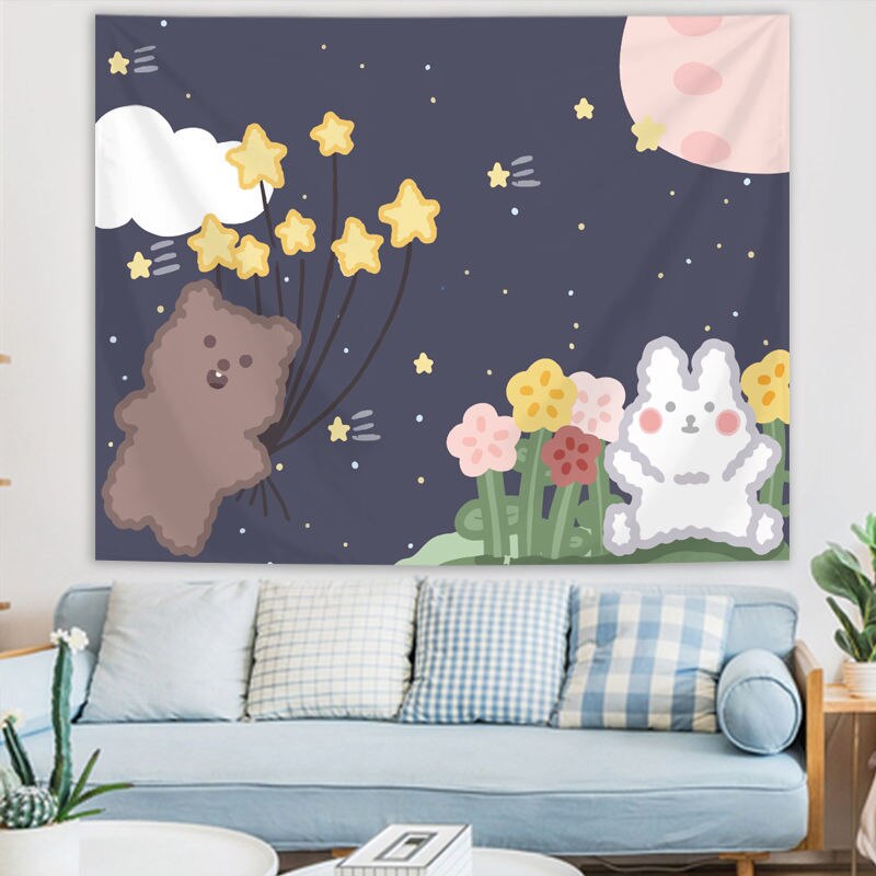 Ins Kawaii Tapestry 100cm Strawberry Bear Bunny Background Cloth Anime Wall Decoration Children's Room Hanging Cloth Live Cloth