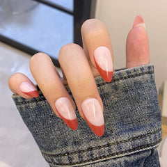 24Pcs Middle Length Ballerina Nude Pink Color False Nails Design With Heart Pattern DIY Artificial Fake Nails With Press Glue