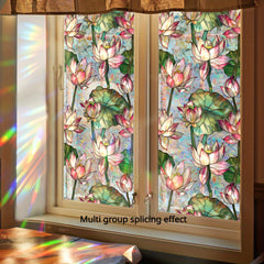 YICKYUE  -  Vibrant for Lotus Flower Window Cling - 17x39.37 Inch, Double-Sided Privacy Sticker with Mosaic Effect, Electrostatic No-Residue PVC Film for Home & Office Use, Waterproof & Mildew Proof, Home Window Treatment | V