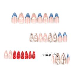 YICKYUE  -  24pcs Heavy Metal Press on Nails 3D Red Gold Wave Design Y2k Almond False Nails Patch Ins Punk Style Fake Nails Tips for Girls