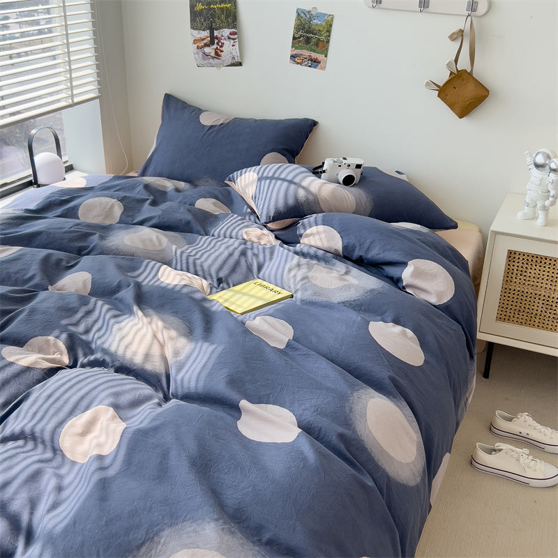 YICKYUE  -  Washed Cotton Bowknot Bedding Set Duvet Cover Pillowcase bed sheet Washed Full Size Bed Linen Duvet Cover Set Queen/King 180 220