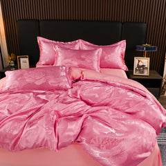 Yickyue - Beautiful Floral Jacquard Satin Bedding Set Full Queen King Size