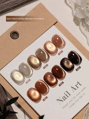 YICKYUE  -  6 PCS Lige Retro Cat's Eye Gel Nail Polish 2025 Autumn and Winter Gentle Whitening Champagne Gold Glass Beads Nail Art Supplies