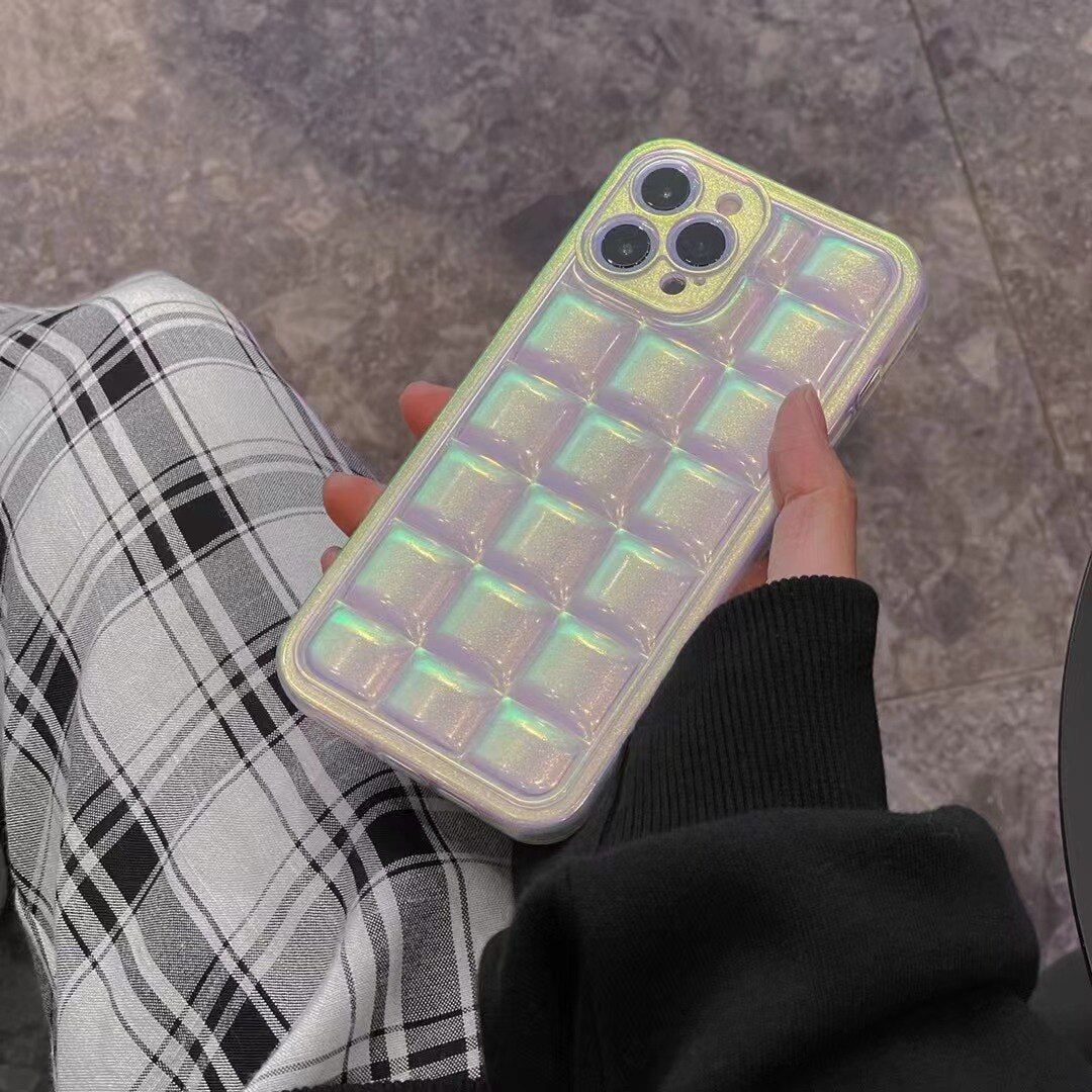 Luxury Square lattice frame Laser color soft silicone case for iPhone 13 12 11 Pro Max XS XR X Max fashion lens protective cover