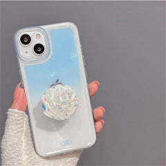 Korea cute clear flower Bracket Gradient blue soft Case for iPhone 13 12 11 Pro Max XS Max X XR lovely Glitter Shell Stand Cover