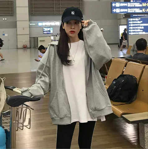 Hearujoy  90s Streetwear Oversized Retro Cross Letter Printing Sweatshirts Women Loose Casual Hoodies Couple Grunge Punk Pullover Jackets Y2k Clothes