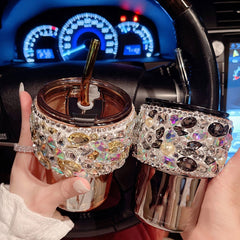 Rhinestones Straw Glass Cup Water Bottle Soy Milk Juice Coffee Mugs Household Transparent Dessert Breakfast Cold Drink Coke Cup