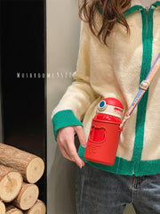 Korean Style Cute Bear Vacuum Flask High-value 316 Stainless Steel Children with Straw Cup Cute Girl Student Baby Water Cup