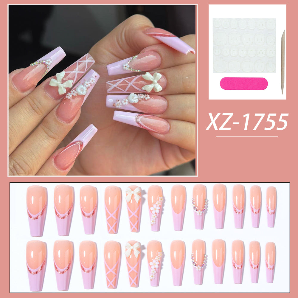 YICKYUE  -  24pcs/box long ballet nails, flowers, press on nails, nail art patches, acrylic nails, for women and girls daily wear, y2k nails