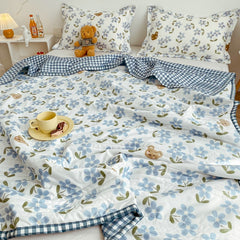 Yickyue Korean Simple Thin Blanket Washed Cotton Quilted Bedspread Machine Washable Fashion Soft Summer Quilt Double King Size