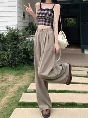 YICKYUE  -  S-XL 3Colors Korean Women Summer Casual Thin High Waist Suit Pants Female Wide Leg Long Trousers Womens