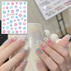 Yickyue Color Star Nails Sticker Hot Special Red Blue Five-pointed Star Love Adhesive Cute Small Fresh Nail Decal 2023 Korean Version