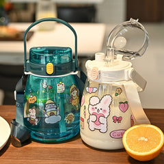 Cute Double Drink Big Belly Water Cup Large Capacity Outdoor Strap Straw Water Bottle High Temperature 1100ml Adult Student