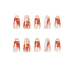 Yickyue 24pcs Press on Nail Printed with A Rose Pattern Faux Ongles Pointed Nail Hand Painted nails long press on nails nail art