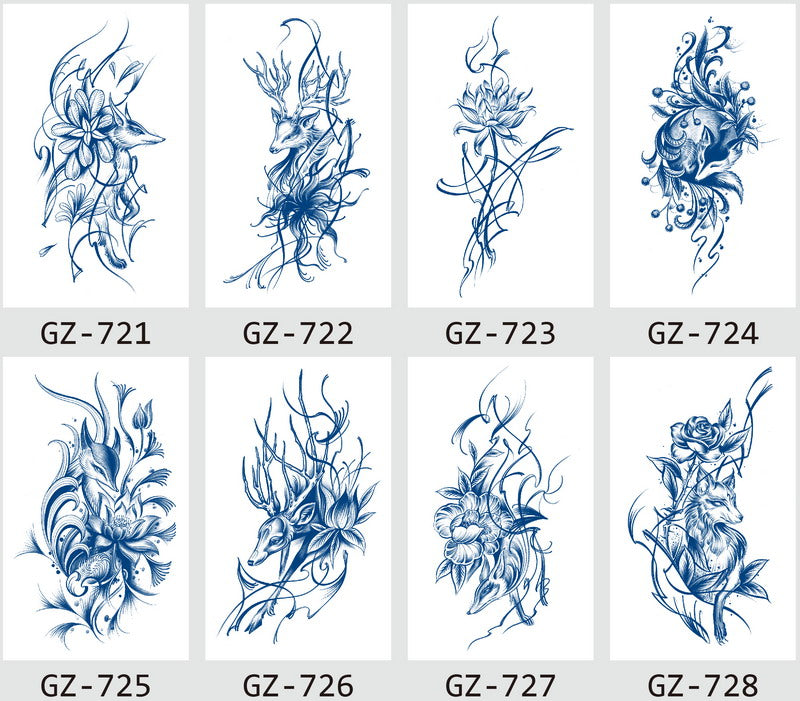 YICKYUE  -  8Pcs/lot Juice Ink Temporary Tattoo Sticker Semi-Permanent 15Days Long Lasting Fake Tattoos Waterproof Arm Sleeve Women Men Body