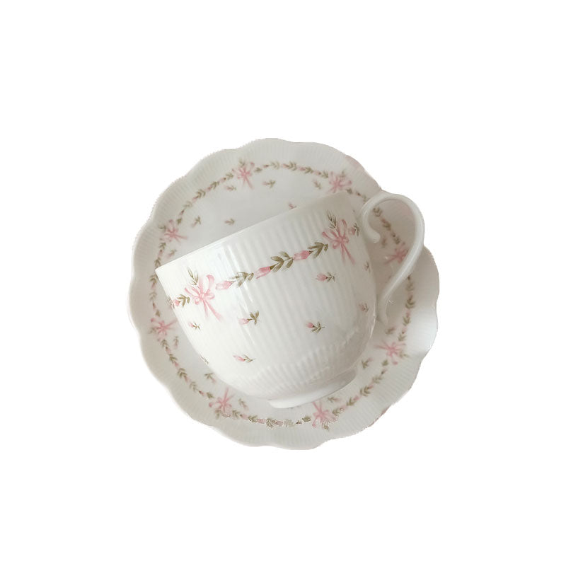 YICKYUE  -  French Classic Coffee Cups Embossed Ceramic Tea Cup Saucer English Afternoon Tea Porcelain Teacup Home Hotel Handmade Cups