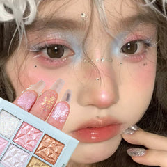 YICKYUE  -  9 Colors Multi-purpose Eyeshadow Highlight Silkworms Blusher Palette Waterproof Blue Pink Snowflake Shining Eye Shadow Comestics